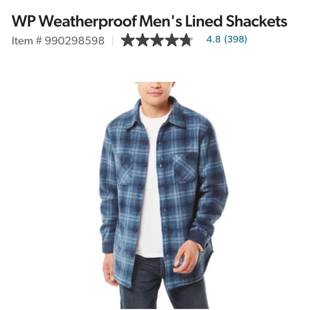 NWT Weatherproof Men's Lined Shacket Blue Size XXL